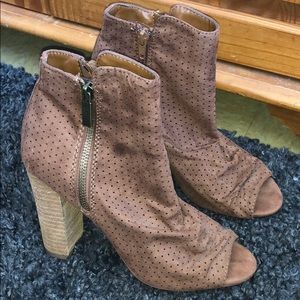 Chestnut peep toe heel booties